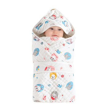 Newborn Baby Swaddle Wrap, Pure Cotton Muslin, Soft, Breathable, Hooded, Cute Prints, for Infants,Swaddle Muslin Baby Towel,Hood
