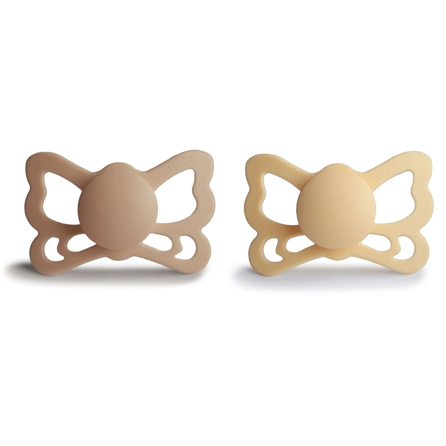 FRIGG Butterfly Anatomical SilkySoft Silicone Baby Pacifier | Made in Denmark | BPA-Free (Pale Daffodil/Silky Satin, 6-18 Months