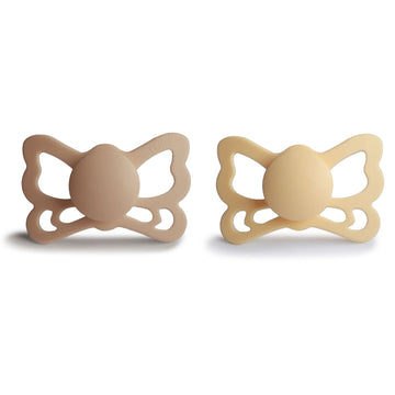 FRIGG Butterfly Anatomical SilkySoft Silicone Baby Pacifier | Made in Denmark | BPA-Free (Pale Daffodil/Silky Satin, 6-18 Months