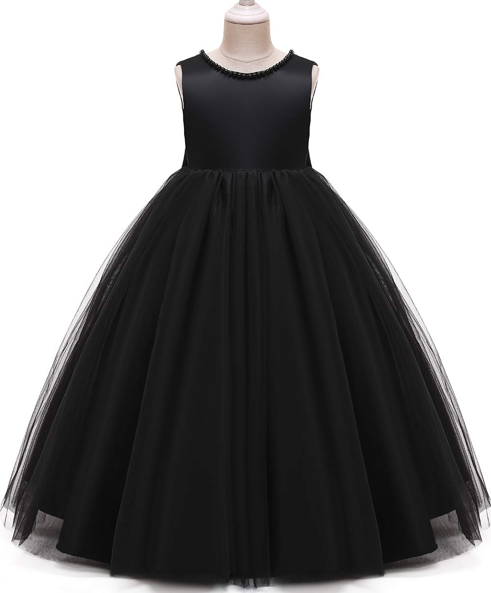 Baby Flower Girl Party Wedding Black Dress, Sleeveless Floor Length Tutu Tulle Dance Birthday Gown 2T
