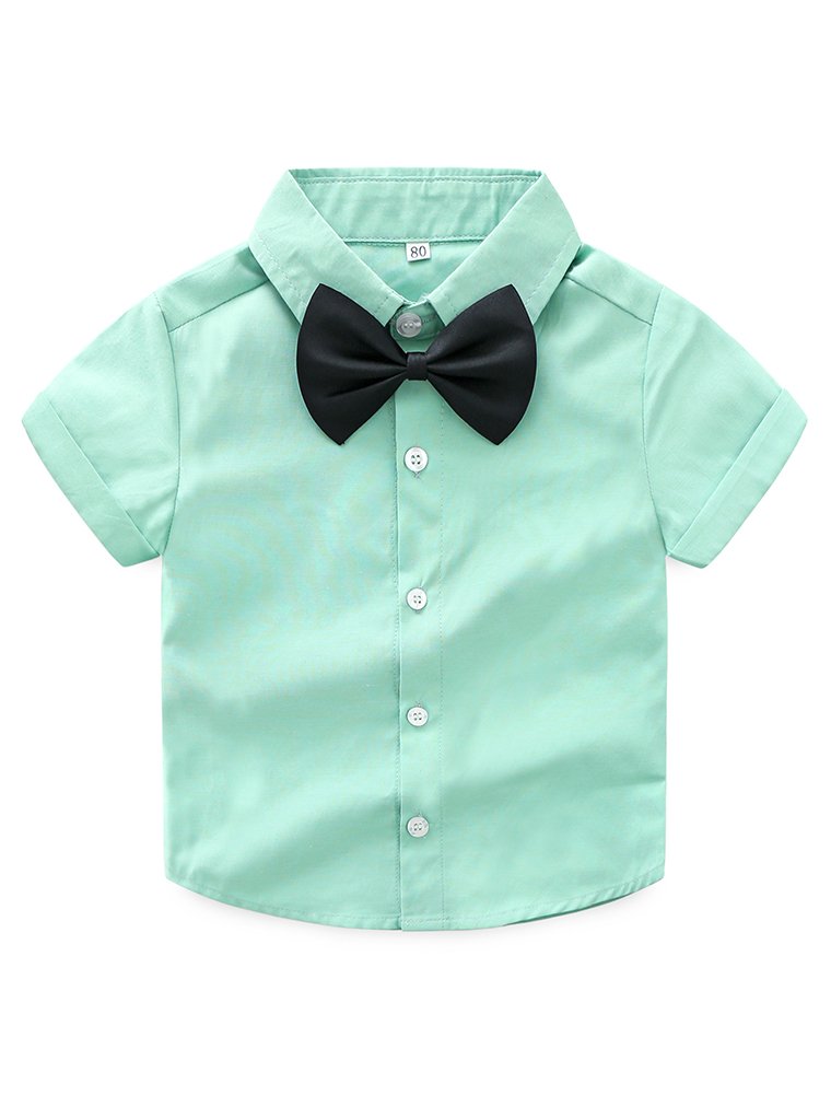 Baby Boy Summer Cotton Gentleman Short Sleeve Bowtie Romper Suspenders Shorts Outfit Set Style2 Green 90