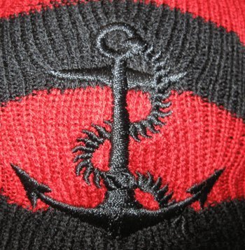 Sourpuss Red & Black Pom Pom Kids Hat With Anchor Embroidery From Clothing