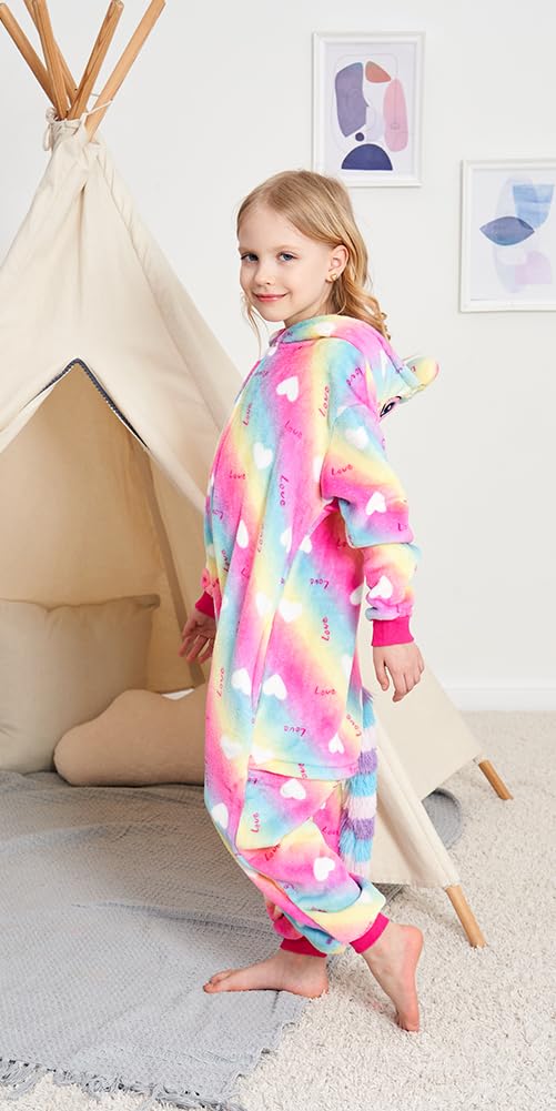 Riverchan Kids Unicorn Onesie Animal Pajamas Halloween Cosplay Costume Sleepwear Gift For Girls And Boys (5T, Rainbow Love)