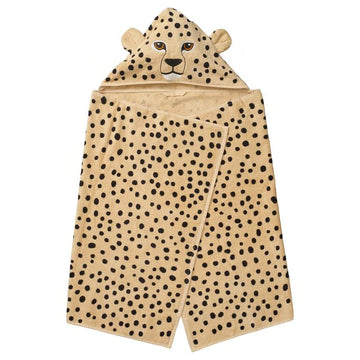 MARIAS KOMMERCE SANDLOPARE Hooded Kids Bath Towel, Light Brown Cheetah Pattern, Super Soft Cotton, 70x140 cm, Animal Theme