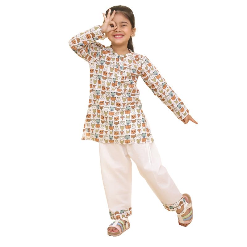 LITTLE GINNIE Cotton Night Suit for Boys & Girls 23 Years, Multicolor, Pajama Set for Kids  Animal Print