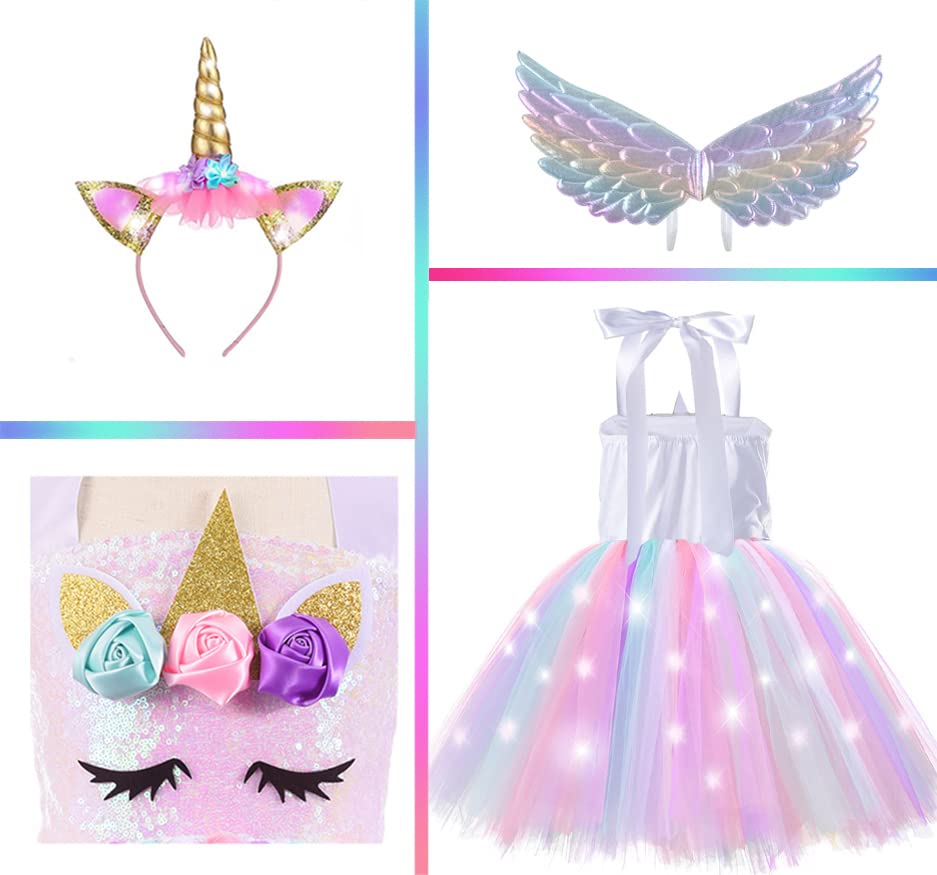Genafy Led Light Up Sequin Unicorn Birthday Party Dress For Girls 8T Christmas Halloween Decorations Gifts Spring Dance Outfit K