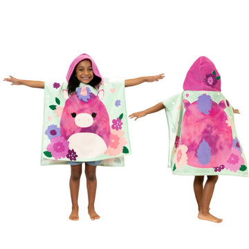 Franco Squishmallows Kids Beach/Pool/Bath/Camping Hooded Towel Poncho 24' X 22', Absorbent Cotton Cover Up, (Official Licensed