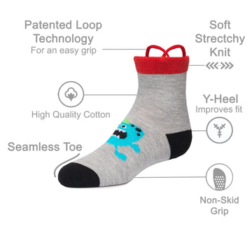 Ez Sox Toddler Socks Easy Pull Up Loops, 3-5 Yrs, Monsters
