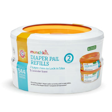 Munchkin Arm & Hammer Diaper Pail Refills, 2 Pack Holds Up to 544 Newborn Diapers, Lavender Scented Diaper Disposal Refills