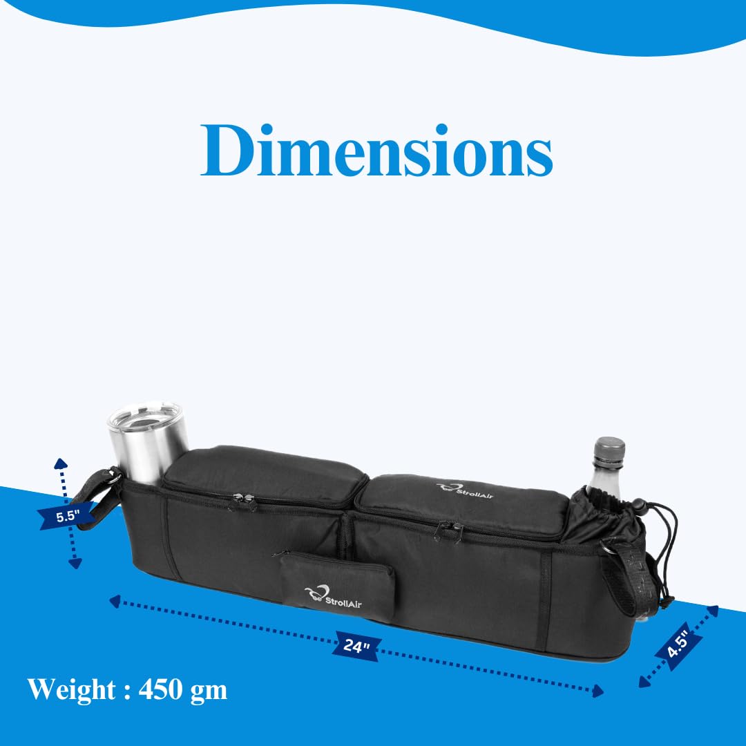 Strollair - Universal Best Double Parent Stroller Organizer Caddy Insulated Cup Holder Console Side-By-Side Mountain Buggy Twin