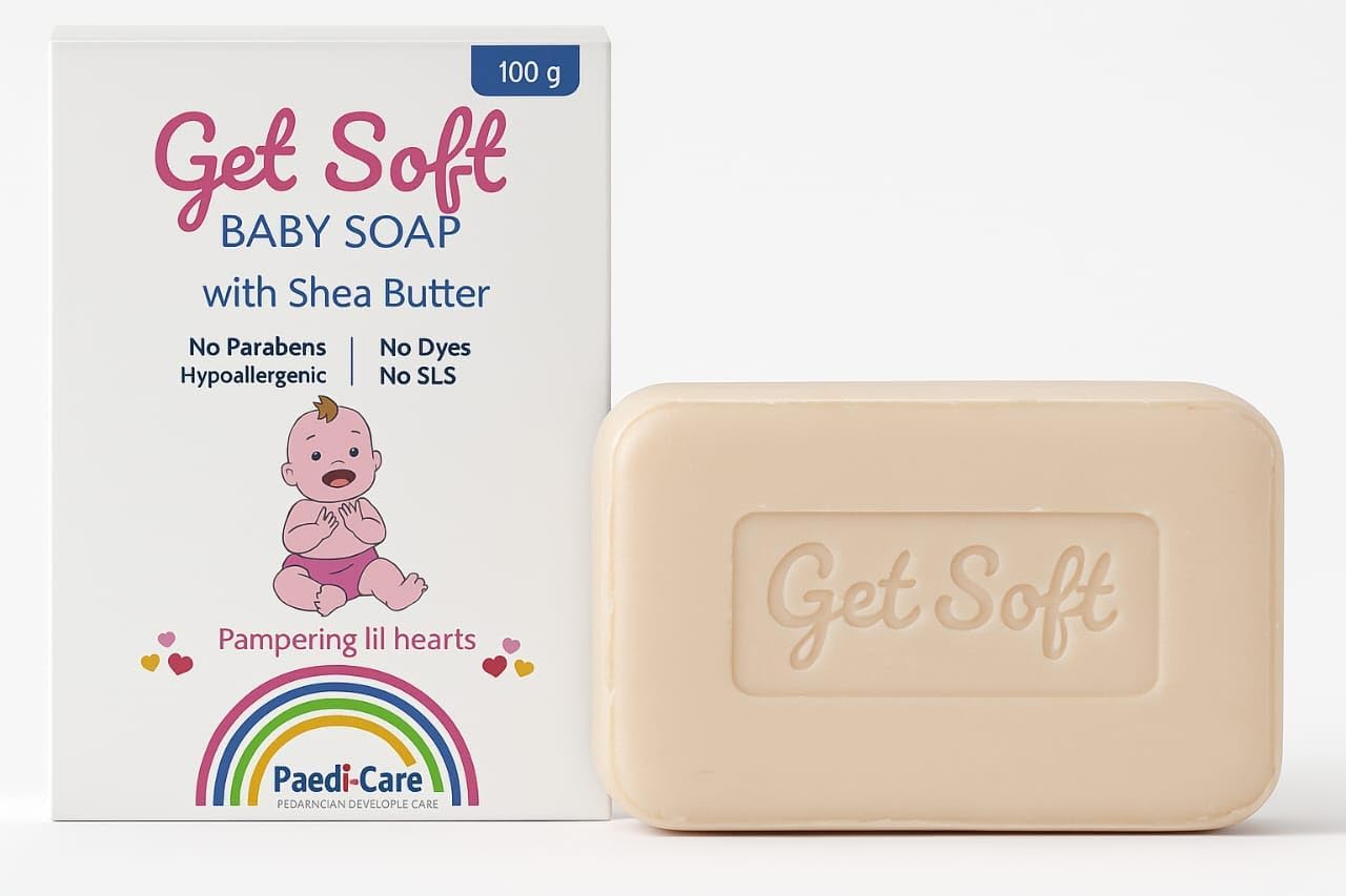 Get Soft Baby Bath Bar By PaedCare  100G | Enriched With Shea Butter, Aloe Vera & Almond Oil | Gentle & Safe Soap For Sensitiv