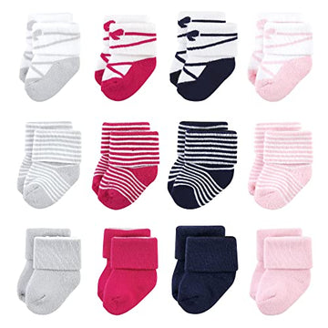 Luvable Friends Unisex Baby Newborn And Baby Terry Socks, Stripe Ballet, 6-12 Months