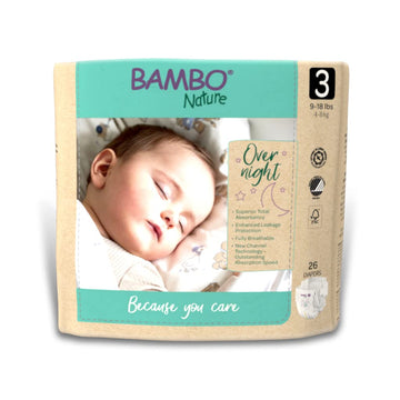 Bambo Nature Overnight Baby Diapers (Sizes 3 To 6), Size 3, 26 Count