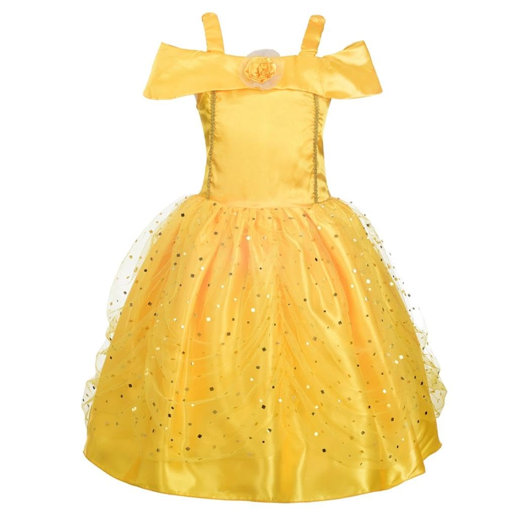 Dressy Daisy Little Girls Princess Dress Up Costume Gold Yellow Ball Gown Fancy Halloween Xmas Birthday Party Carnival Size 8-9