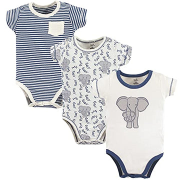 Touched By Nature Unisex Baby Organic Cotton Bodysuits, Elephant 3-Pack, 12-18 Months