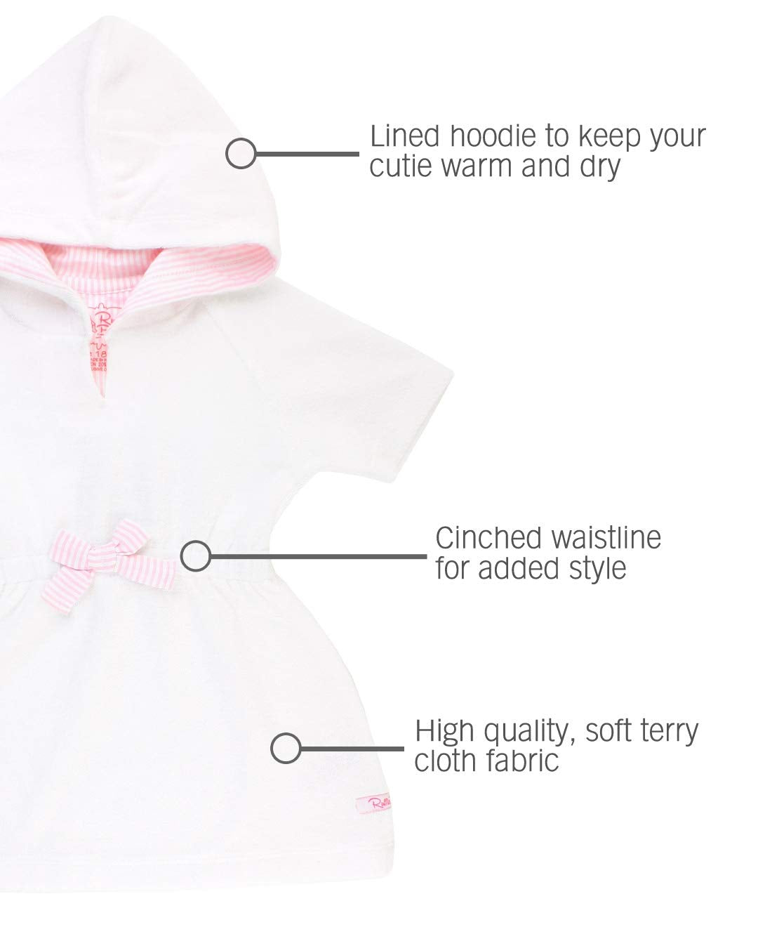 Rufflebutts Baby/Toddler Girls White W/Pink Seersucker Terry Hoodie Swimsuit Cover-Up - 18-24M