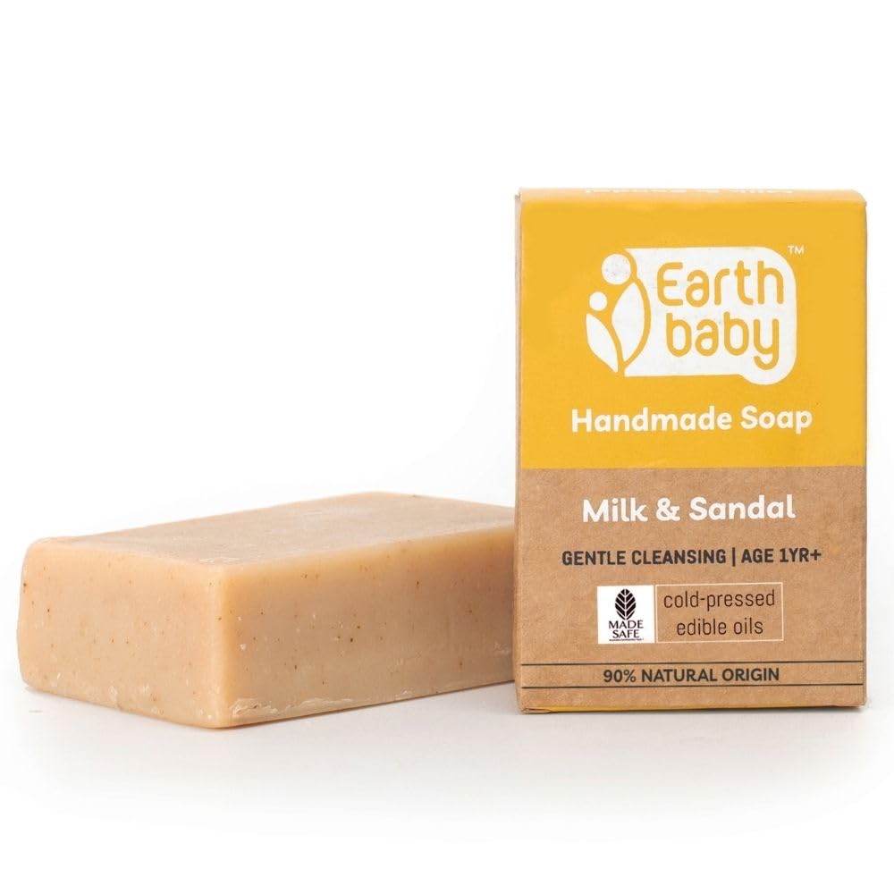 Earthbaby Handmade Milk & Sandal Soap, For Kids 1 Year+, 90% Natural Origin (100G)  Prevents Dryness, Calms Skin