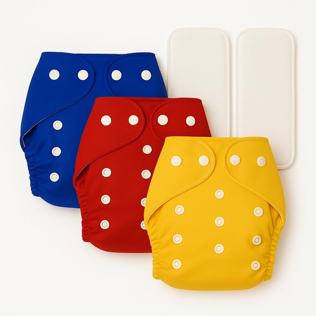 Reusable Cloth Baby Diapers With Insert Pads | Soft & Washable Cotton Nappies | Adjustable & Leak Proof | Newborn To Toddler | 3