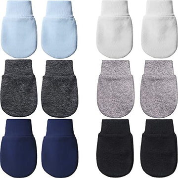 6 Pairs Newborn Baby Mittens No Scratch Gloves Infant Toddler Anti Scratch Essentials Unisex Cotton For 3-9 Months Girls Boys (W