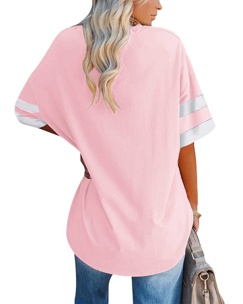 Ebifin Womensaoversizedatashirts Color Block Teesahalfasleeveavaneckacomfyacozyacottonatunicatops