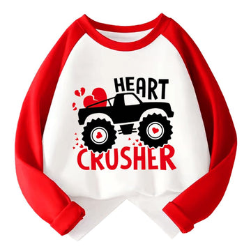 Valentines Shirts For Girls 6T Boys Valentine'S Day Monster Truck Heart Graphic Kids Tees Raglan Toddler Long Sleeve Tops Red