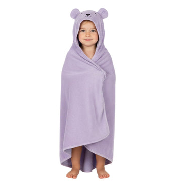 Creeva Cuddle Baby/Kids Hooded Bath Towel In Lilac  Soft Bamboo Cotton With Cute Cartoon Face & 3D Ears 100% Bamboo Cotton, Sup