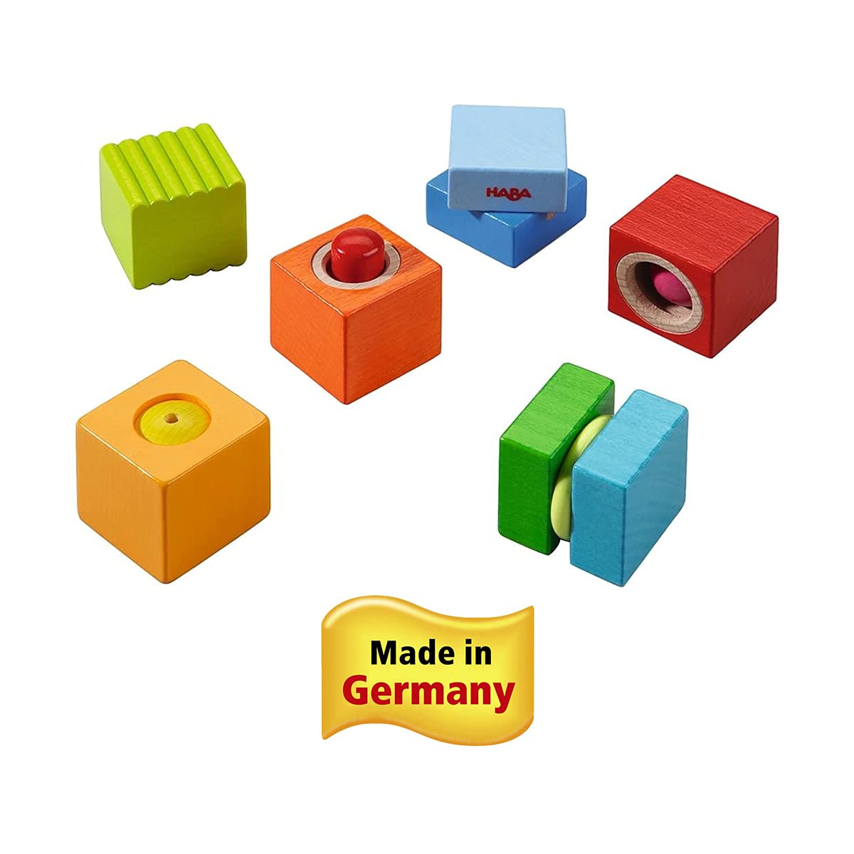 HABA Fun with Sounds Wooden Discovery Blocks with Acoustic Sounds (Made in Germany), 1-2 Years, 6 pieces