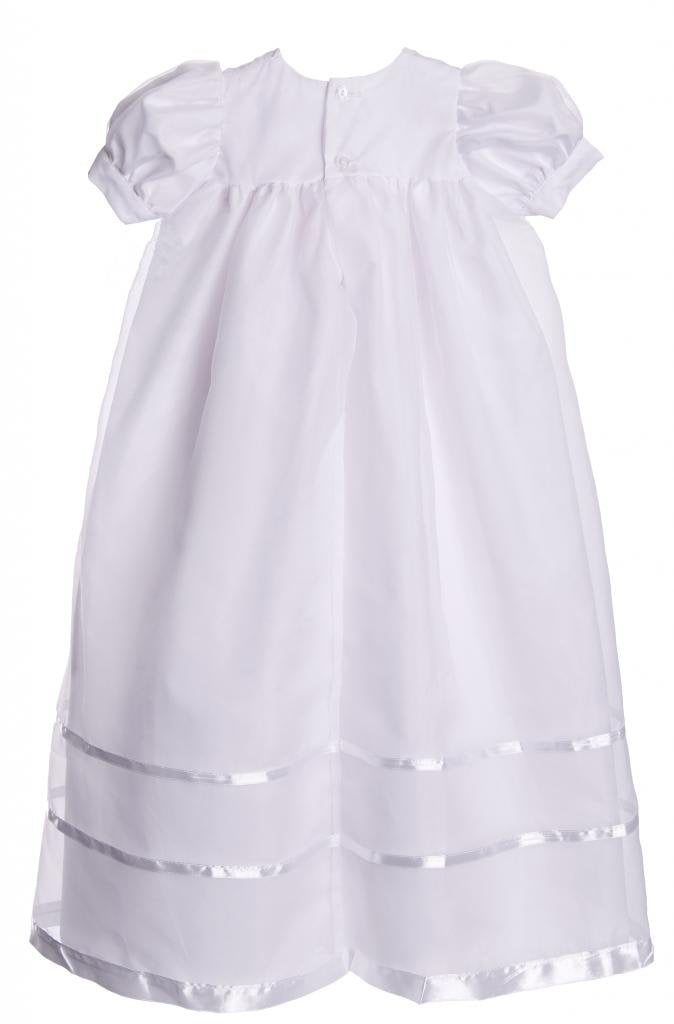 Long White Embroidered Organza Christening Baptism Gown With Bonnet - L (9-12 Month)