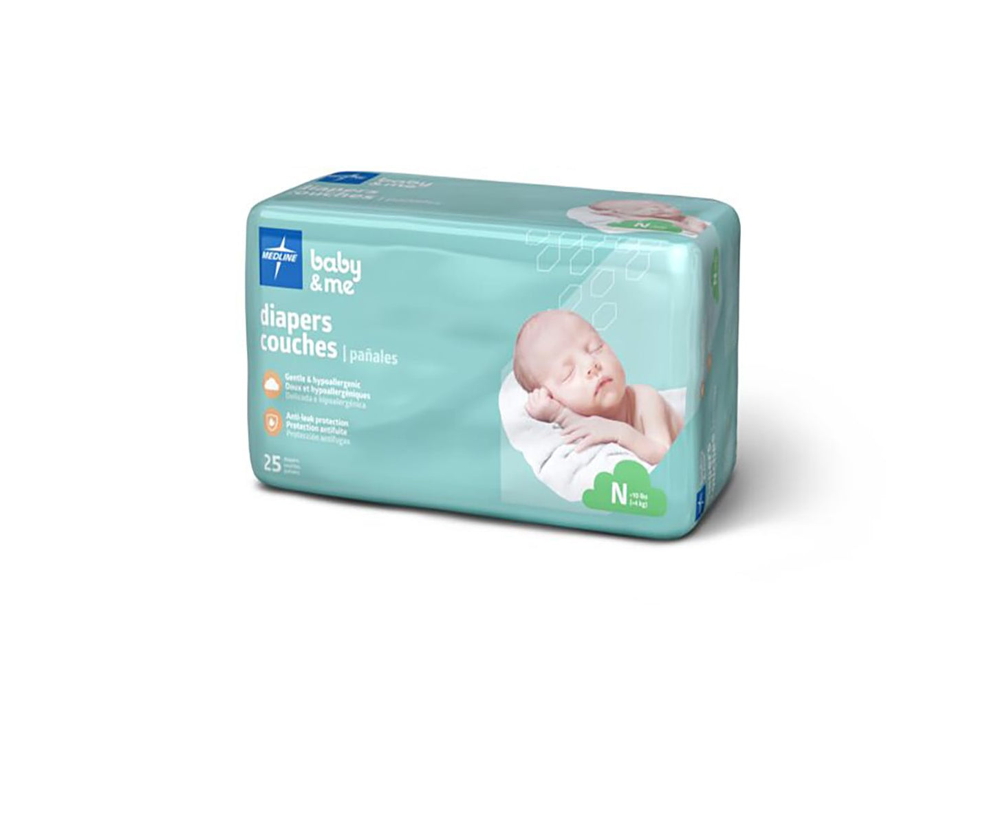 Medline Disposable Baby Diapers, Size N (Newborn), Under 10 Lbs, Case Of 200