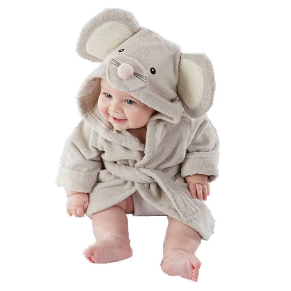 Baby Boy Bathrobe Hooded Girl Bath Towels Wash Waddle Mouse Bath Robe Preterm Newborn Towel Terry 0-18 Month (Grey, S)