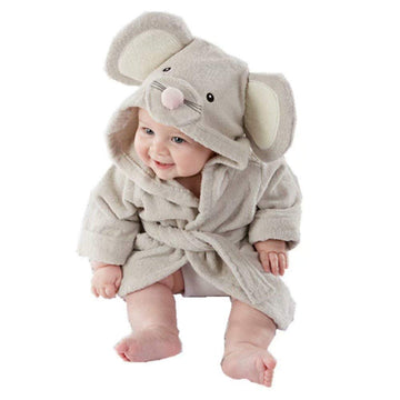 Baby Boy Bathrobe Hooded Girl Bath Towels Wash Waddle Mouse Bath Robe Preterm Newborn Towel Terry 0-18 Month (Grey, S)