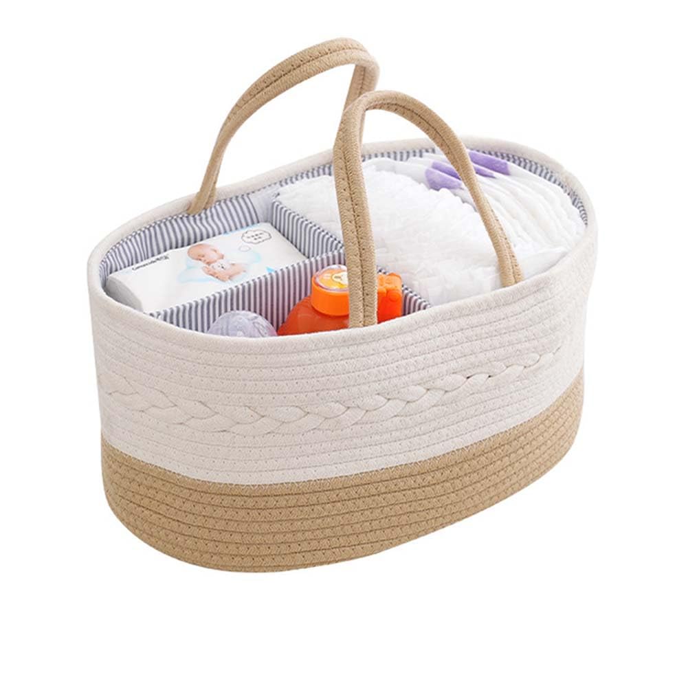 kamuavni Diaper Caddy Organizer, Large Cotton Rope Nursery Basket, Changing Table Baby Diaper Storage Portable Car Organizer wit