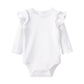 Pureborn Baby Girls Organic Cotton Bodysuit Infant Girl Long Sleeve Ruffle Shoulder White Spring Fall Bodysuit 3-6 Months
