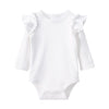 Pureborn Baby Girls Organic Cotton Bodysuit Infant Girl Long Sleeve Ruffle Shoulder White Spring Fall Bodysuit 9-12 Months