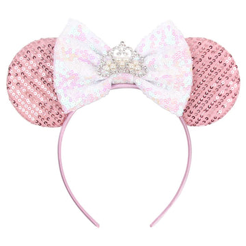 Foeran Mouse Ears Headbands Shiny Bows Mouse Ears Glitter Party Princess Decoration Cosplay Costume For Girls Women (Pearl Crown