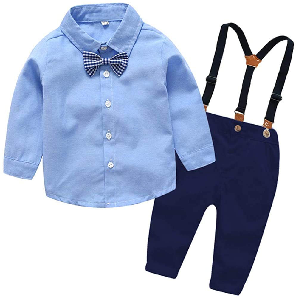 Salnier Toddler Dress Suit Baby Boys Clothes Sets Bowtie Shirts + Suspenders Pants 3Pcs Gentleman Outfits Suits 6 Month - 6 Year