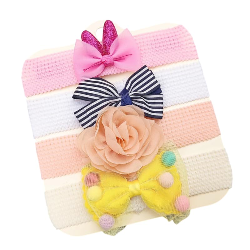 Syga 4 Piece Baby Headband Set, Stretchable Handmade Nylon Bow And Flower Headdress For Newborn Infant Toddlers Kids03 YearsC