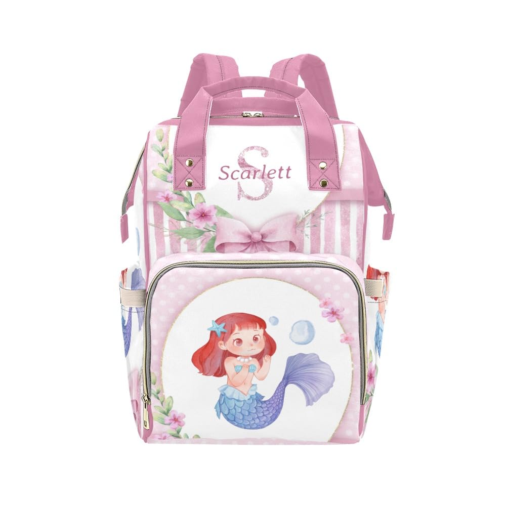 YallLocoMo Personalized Diaper Bag Backpack Name Pink Floral Cute Mermaid Gift the Best: Spacious Waterproof Nappy Bag for Men a
