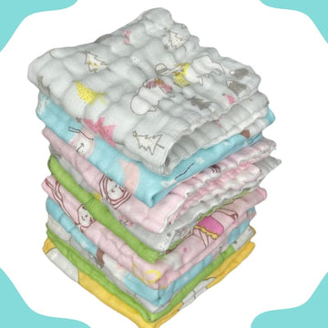 TEDDYIFY Baby Muslin Washcloths 5 Pack 100% Cotton Baby Bath Towels, Soft Baby Wash Cloths and Absorbent Burp Cloths for Newbor