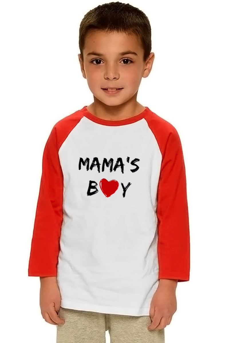 Future Ladies Man Current Mama'S Boy Raglan T-Shirt Toddler Boy Valentine'S Day 3/4 Sleeve Top Spring Cotton Outfit (4-5T, Red2)