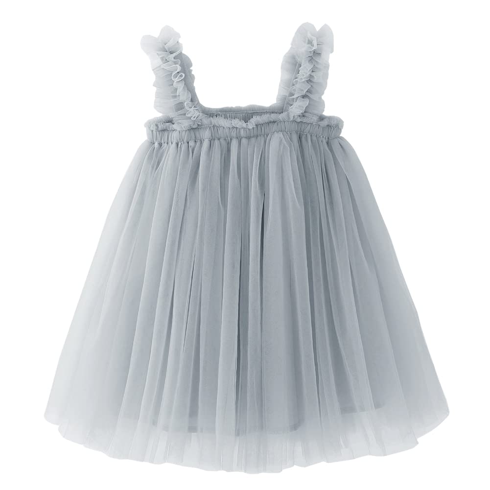 Bgfks Layered Tulle Tutu Dress For Toddler Girls,Baby Girl Rainbow Tutu Princess Skirt Set With Flower Headband.(Grey,2T)