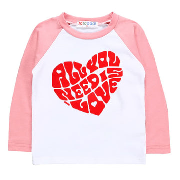 Kids Valentine'S Day Tees All You Need Is Love Red Heart T-Shirt Long Sleeve Raglan Pink Clothes 5T