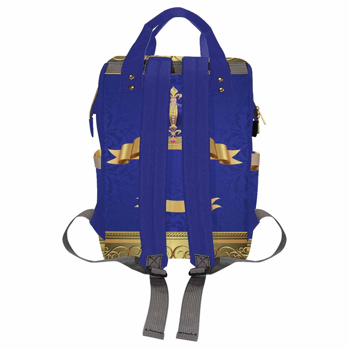 Artsadd Custom Name Diaper Bag For Mom, Personalized Blue Golden Crown Backpack With Stroller Straps Large Travel Shoulder Bag N