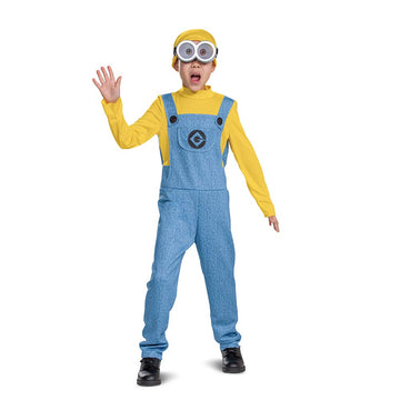 Bob Minions Costume For Kids, Official Minion Jumpsuit Outfit With Goggles And Hat, Classic Size Small (4-6) Multicolored