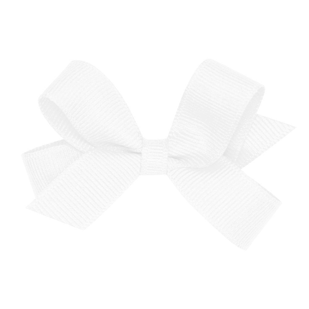 Wee Ones Girls' Classic Grosgrain Hair Bow With Plain Wrap Center On A Weestay Hair Clip, Handmade, Tiny Sized Bow, White
