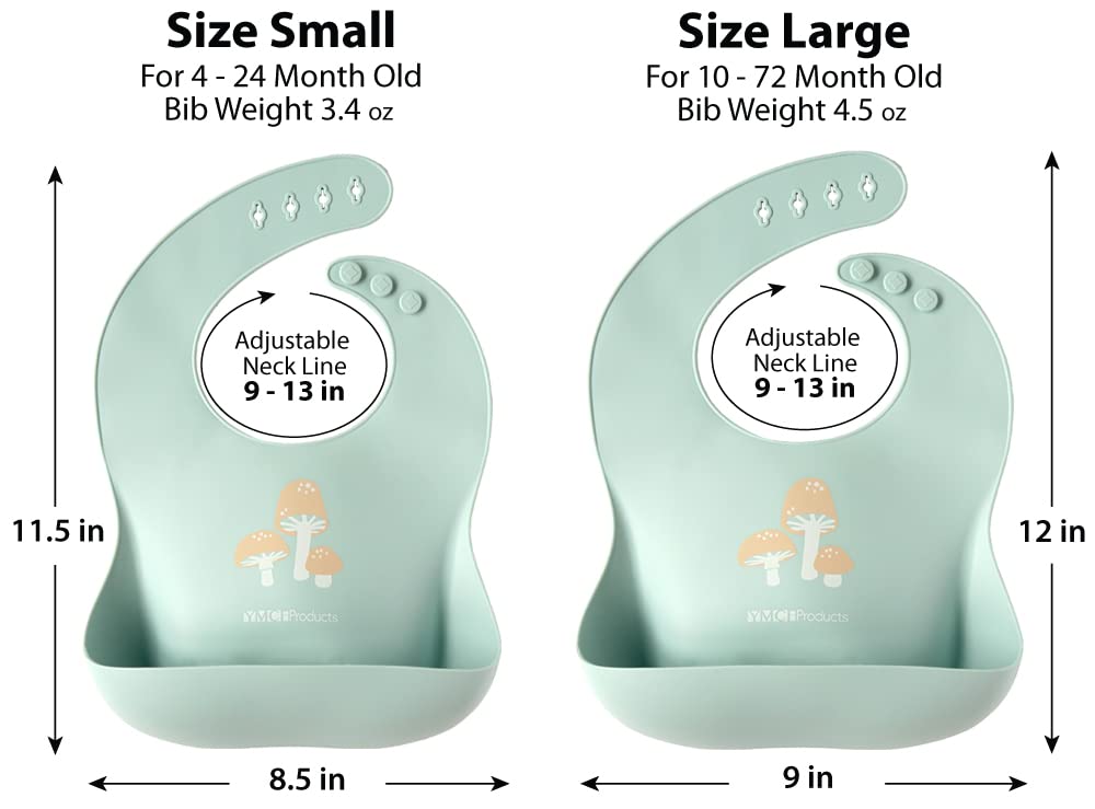 Ymcf Products 2-Pack Waterproof Silicone Baby Bib Lightweight Comfortable Easy-Wipe Clean (Beige/Sage, Large)