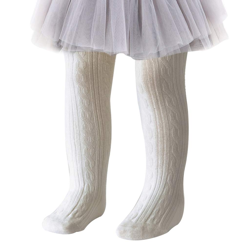 Techcity Baby Toddler Girls Tights Seamless Cable Knit Cotton Leggings Pants Stockings For Infant Baby Girl (White, 4-6 Years)
