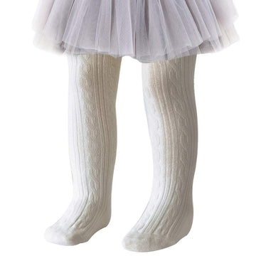 Techcity Baby Toddler Girls Tights Seamless Cable Knit Cotton Leggings Pants Stockings For Infant Baby Girl (White, 4-6 Years)