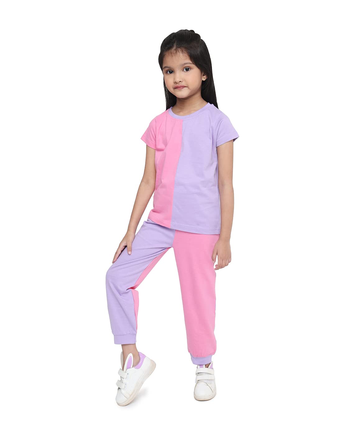 BLANCD Girls Nightwear Colourblock tshirt & Pyjama Set (Lavender/Party Pink, 2 Yrs)  KDCLRBLCKSET