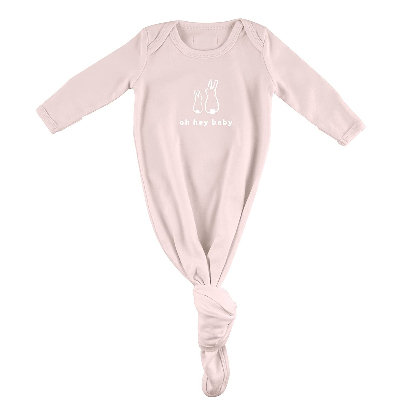 Stephan Baby Face to Face Collection Newborn Knotted Gown, Pink Bunnies, Oh Hey Baby, Fits 0-6 Months